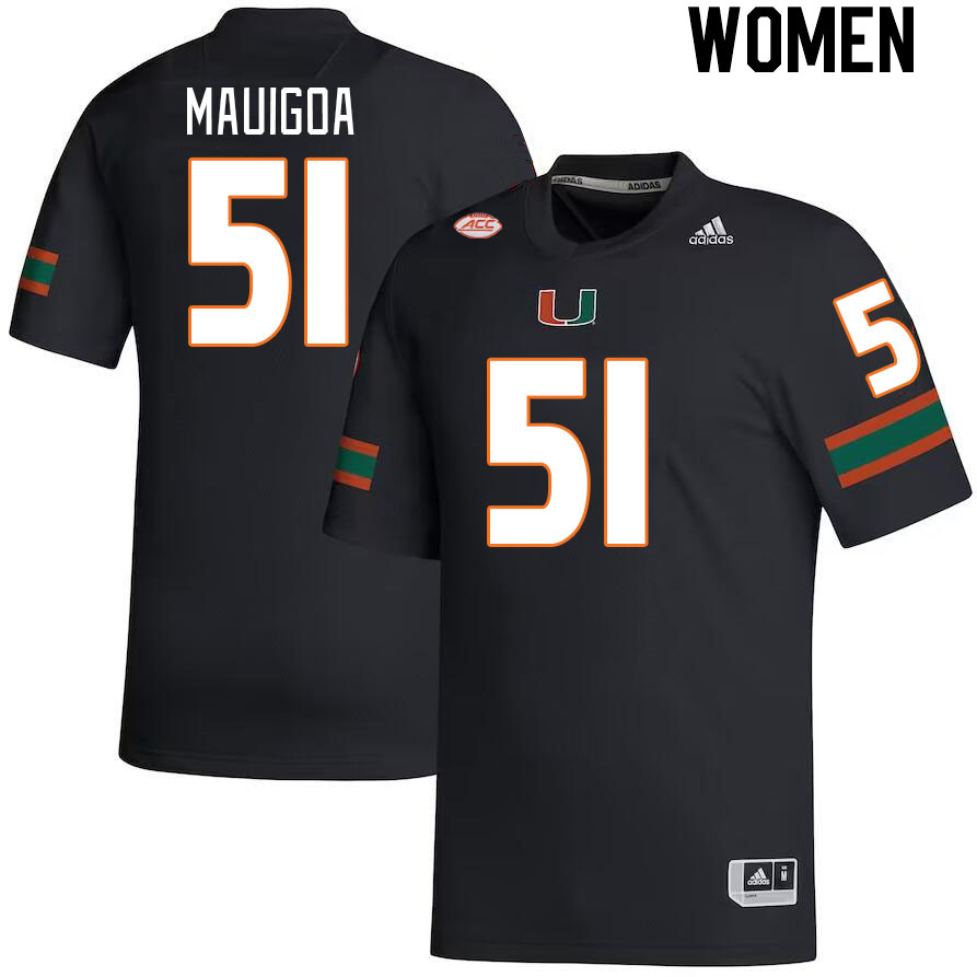 Women #51 Francisco Mauigoa Miami Hurricanes College Football Jerseys Stitched-Black - Click Image to Close